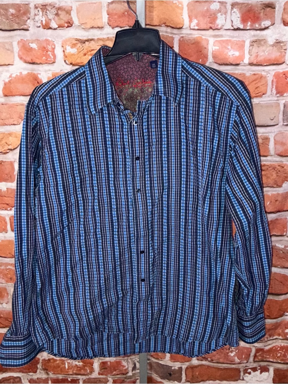 Robert Graham Blue and Black Striped Button-Down Shirt 2XL